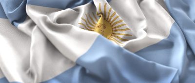 Argentina Flag Ruffled Beautifully Waving Macro Close-Up Shot